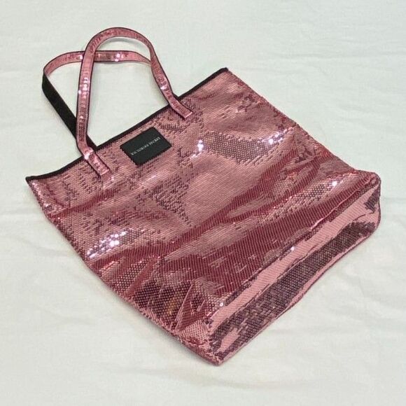Victoria's Secret All Over Sequin Large Double Handle Open Top Bag Tote Pink - Picture 5 of 9